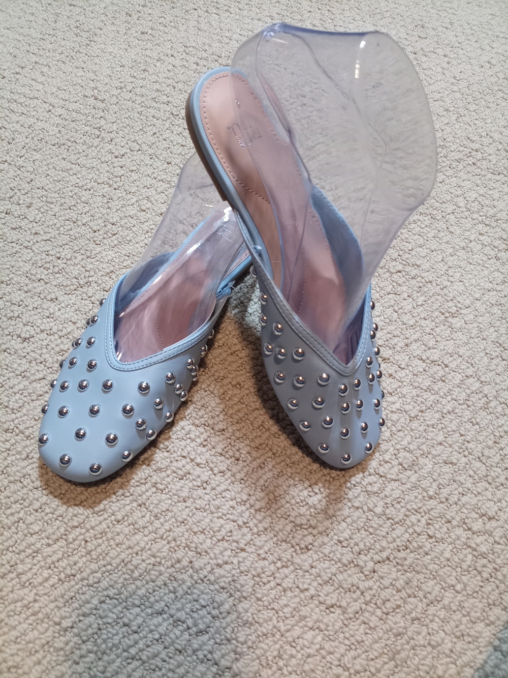 Time and Tru Light Blue Studded Slip-On Mules Sz 8,10,11